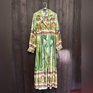 Beulah Style Women’s L/XL (All) Paisley Maxi Shirt Dress Satin Multicolor NWOT